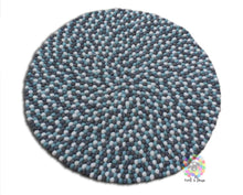 Load image into Gallery viewer, Felt Ball Rug 20 cm - 250 cm  Shades of Natural Grey and Light Blue  (Free Shipping)
