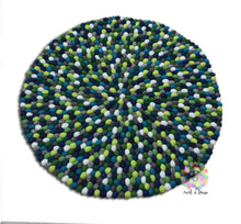 Load image into Gallery viewer, Felt Ball Rug 20 cm - 250 cm  Shades of Green and Blue  (Free Shipping)
