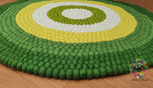 Load image into Gallery viewer, Felt Ball Rug. Ring Rug  Circular Stripe Pom pom nursery rug. 100 % Wool Carpet (Free Shipping)
