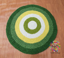 Load image into Gallery viewer, Felt Ball Rug. Ring Rug  Circular Stripe Pom pom nursery rug. 100 % Wool Carpet (Free Shipping)
