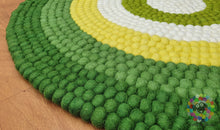 Load image into Gallery viewer, Felt Ball Rug. Ring Rug  Circular Stripe Pom pom nursery rug. 100 % Wool Carpet (Free Shipping)
