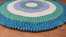 Load image into Gallery viewer, Felt Ball Rug. Ring Rug  Circular Stripe Pom pom nursery rug. 100 % Wool Carpet (Free Shipping)
