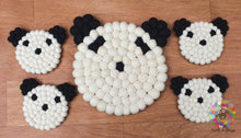 Load image into Gallery viewer, Panda Felt Ball Trivet and Coasters Set. 100 % Wool
