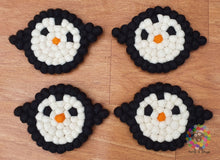 Load image into Gallery viewer, Penguin Felt Ball Trivet and Coasters Set. 100 % Wool
