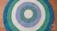 Load image into Gallery viewer, Felt Ball Rug. Ring Rug  Circular Stripe Pom pom nursery rug. 100 % Wool Carpet (Free Shipping)
