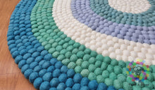 Load image into Gallery viewer, Felt Ball Rug. Ring Rug  Circular Stripe Pom pom nursery rug. 100 % Wool Carpet (Free Shipping)
