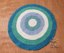 Load image into Gallery viewer, Felt Ball Rug. Ring Rug  Circular Stripe Pom pom nursery rug. 100 % Wool Carpet (Free Shipping)
